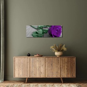 Tablou - Trandafir violet cu tulpina verde (cu ceas) (90x30 cm)