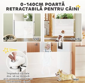 Poartă Retractabilă PawHut 140cm Albă | Aosom Romania