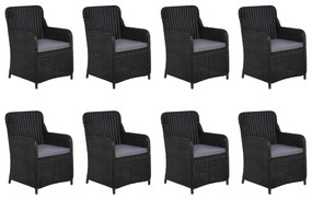 Set mobilier de grădină, 11 piese, negru, poliratan