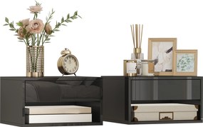 HOMCOM Set de 2 Noptiere suspendate Noptiere cu sertar pentru dormitor 37x32x21 cm Negru lucios | Aosom Romania