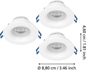 Eglo 902272 - Set 3x corpuri de iluminat LED pentru baie SALABATE, 4,9W/230V, Ø8,8 cm, IP65, alb