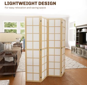 HOMCOM Paravan cu 4 Panouri Pliabile, Separator de Camere Autoportant, Ecran de Intimitate Interior pentru Sufragerie, Dormitor, 160 x 170cm | Aosom Romania