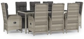 3185034 vidaXL Set mobilier grădină cu perne, 9 piese, gri, poliratan