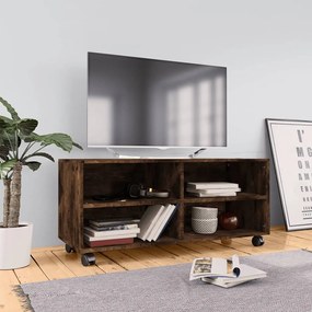 Comoda TV cu roti, stejar fumuriu, 90x35x35 cm, lemn prelucrat