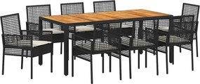 vidaXL Set de masă pentru grădină 9 pcs Negru poliratan
