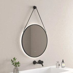 Oglinda cu iluminare si dezaburire Inter Ceramic Genevra cu rama neagra 60 cm