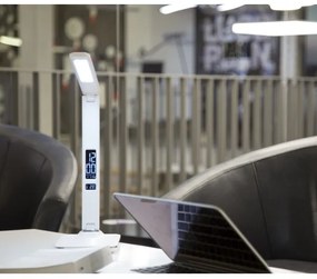 Immax 08934L - LED lampa de masa cu display KINGFISHER LED/9W/230V alba