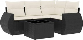 vidaXL Set mobilier de grădină cu perne, 5 piese, negru, poliratan