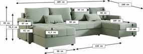 OFERTA Coltar extensibil in U VENORIA 285x146 cm, verde deschis + 2 perne GRATUIT II. calitate
