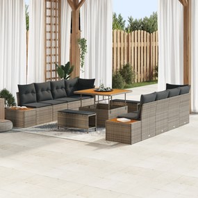 Set de canapele de grădină vidaXL 11 piese cu perne gri din ratan poli acacia
