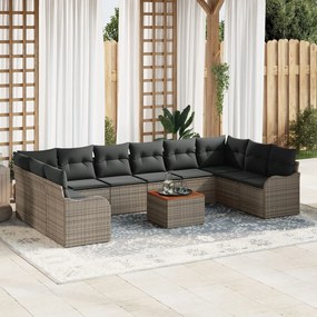 Set de Canapea de Grădină vidaXL cu 11 piese cu Perne Gri din Ratan Poliester Acacia