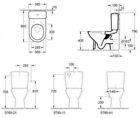 Set vas WC stativ Villeroy &amp; Boch, O.Novo, direct flush, Rezervor, Capac WC soft close, alb alpin