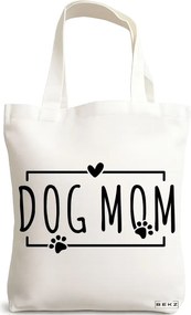 Sacosa de Panza pentru Cumparaturi, Geanta Tote, model Dog Mom 2 38 x 34.5 cm, Alba, BEKZ®