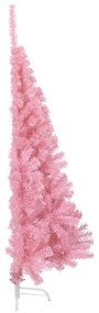 Jumatate brad de Craciun artificial cu suport, roz, 150 cm, PVC 1, Roz, 150 x 95 cm
