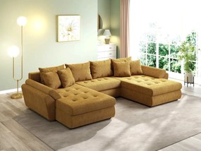 Colțar extensibil dumonde cu ladă de depozitare si sezut confortabil din spuma high-density, Loana U Zoom Mustar 355x185 cm