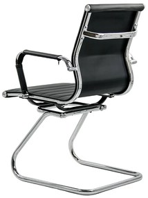 Scaun vizitator negru OFF 806 din piele ecologică și cadrul cromat cu mânere metalice