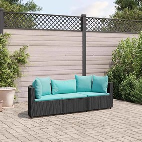 vidaXL Set mobilier de grădină cu perne, 3 piese, negru, poliratan