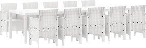vidaXL Set de masă pentru grădină 11 pcs Alb Rattan și oțel