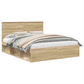 vidaXL Cadru de pat cu headboard Sonoma 160 x 200 cm Lemn de pin masiv