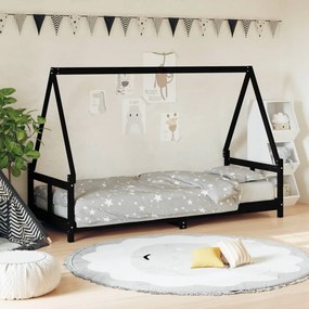834452 vidaXL Cadru de pat pentru copii, negru, 80x200 cm, lemn masiv de pin