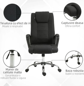 Vinsetto Scaun de Birou Ergonomic, Basculant și Captusit cu Înălțime Reglabilă, 62x76x110-119 cm, Negru | Aosom Romania