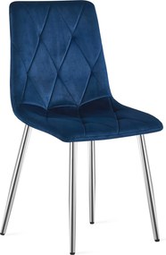 Scaun Bucatarie/Dining Fido ,Picioare Cromate, Catifea Albastra