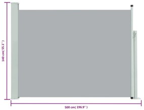 Copertina laterala retractabila de terasa, gri, 140x500 cm Gri, 140 x 500 cm