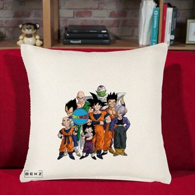 Perna Personalizata Dragon Ball Z Grup Complet, 40x40 cm, Crem Reliefat, Husa Detasabila, Perna Inclusa, BEKZ®