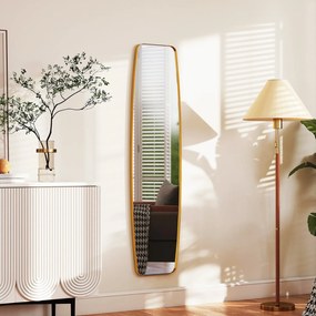 HOMCOM Oglindă mare de perete ovală 160 x 40 cm, oglindă suspendată modernă, cadru din metal și lemn, gata de agățat, auriu | Aosom Romania