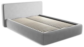 Pat matrimonial gri tapițat cu spațiu de depozitare cu somieră 140x200 cm Kiana – Makamii