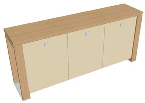 Dulap mic Verno+ 200 x 46 x 90 cm, uși de sticlă, stejar deschis / vanilie