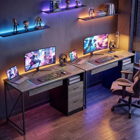 HOMCOM Birou de calculator, 120×50cm, birou cu depozitare, blat pentru tastatură, compartiment deschis și 2 sertare, gri | Aosom Romania