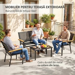 Outsunny Set Mobilier Exterior, Rezistent la Rugină, 4 Piese, Negru | Aosom Romania