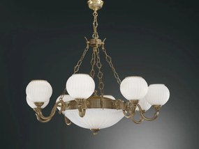 Candelabru cu 8 brate clasic design italian din alama, sticla 9250 RA-L. 9250/8+3