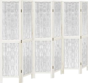 vidaXL Paravan cameră 6 panouri, alb, lemn masiv paulownia