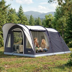 Outsunny Cort de Camping Tunel pentru 2-4 Persoane, Înălțime 213cm, cu 2 Camere, Cort Familial Impermeabil 3000mm cu Verandă, Ferestre, Buzunare, Cârlig și Geantă de Transport, Bleumarin | Aosom Romania