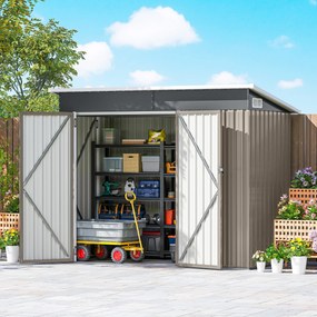 Outsunny Adăpost de grădină din metal căsuță exterioară trei uși blocabile acoperiș înclinat ventilații 234x132x185cm gri | Aosom Romania