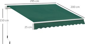 Copertină Retractabilă Manuală Outsunny pentru Verandă, 3x2 m, Verde | Aosom Romania