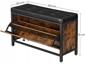 Pantofar cu bancuta TAYLOR 80x30 cm, rustic maro/negru