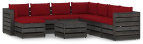 Set mobilier gradina cu perne, 9 piese, gri, lemn tratat wine red and grey, 9