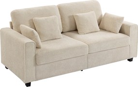 HOMCOM Canapea 3 locuri bej cu tapițerie Raindrop din catifea, șezut adânc, perne cu arcuri, brațere late și 4 perne | Aosom Romania