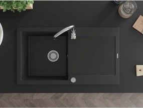 Mexen Leo chiuvetă de granit cu 1 cuvă și scurgător 900 x 500 mm, negru, sifon crom - 6501901010-77