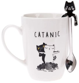 Cană din porțelan cu linguriță de metal Catanic,320 ml