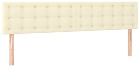 Pat box spring cu saltea, crem, 160x200 cm, piele ecologica Crem, 160 x 200 cm, Nasturi de tapiterie