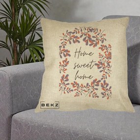 Perna Decorativa Home Sweet Home Frunze Colorate, 40x40 cm, Crem, Husa Detasabila, Perna Inclusa, BEKZ®