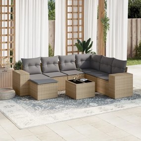 vidaXL Set canapele de grădină, 8 piese, cu perne, bej, poliratan