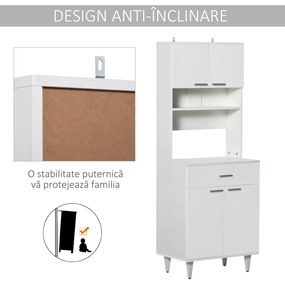 HOMCOM Dulap Mare de Bucătărie Clasic, Design Elegant din Lemn, Finisaj Alb, Spațios și Versatil, Ideal pentru Orice Bucătărie | Aosom Romania