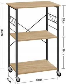 Raf multifunctional de bucatarie pe roti TRONUS, negru/dub sonoma