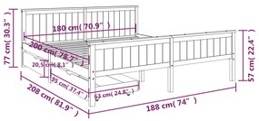 Cadru pat cu 2 sertare, gri inchis, 180x200 cm, lemn masiv pin Morke gra, 180 x 200 cm, 2 Sertare