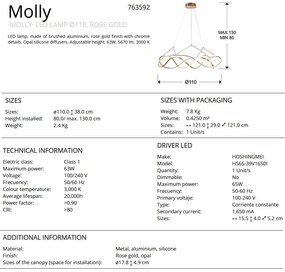 Lustra LED XL design ultra-modern Molly auriu roze 110cm SV-763592